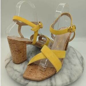 Stuart Weitzman Analeigh Shoes Woman's 10 Sandal Yellow Suede‎ Cork Heel